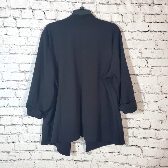 Maurices Black Open Front Blazer Jacket Size 2X Ruched Sleeves Drapey Layering - Picture 5 of 15